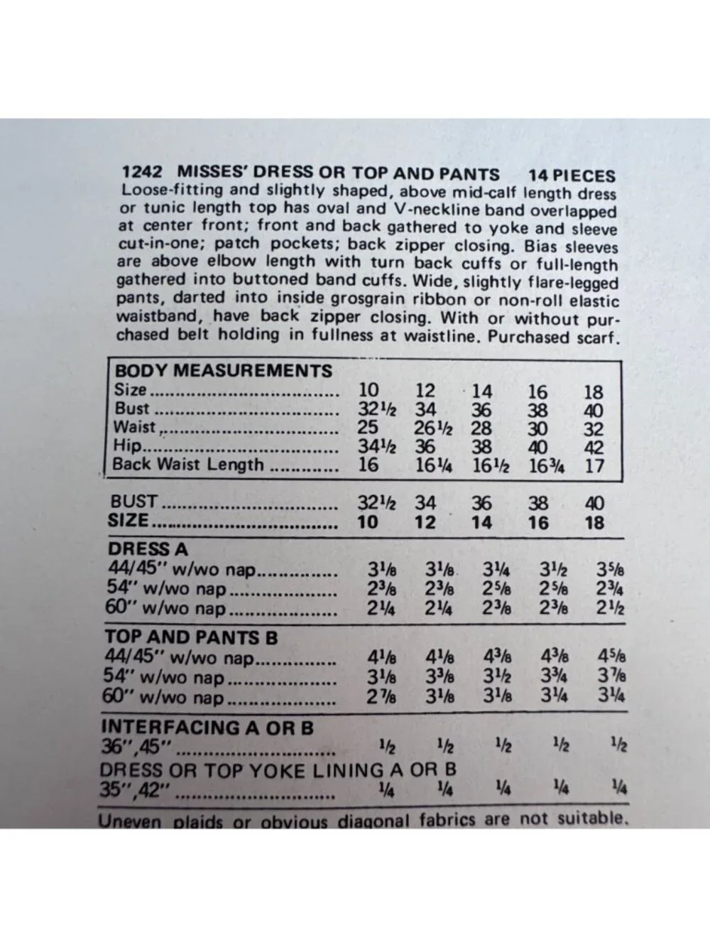Vogue Sewing Pattern 1242 American Designer Jerry Silverman Dress Pants 10 Uncut